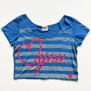 American Eagle Outfittters Blue and Red Cropped T-Shirt, Small